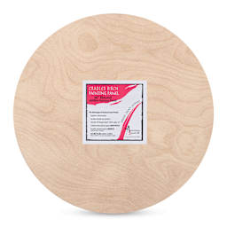 American Easel Cradled Round Birch Painting Panel - 16" Dia. x 7/8" D (Front view with label)