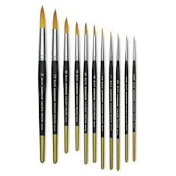 Blick Masterstroke Golden Taklon Brushes - Several Round brushes shown upright