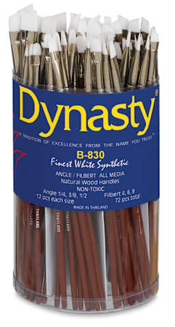 Finest White Synthetic Angle and Filbert, 72 Brush Assortment Short Handle Outside of Package