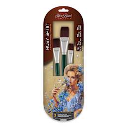 Silver Brush Ruby Satin Synthetic Brushes - Jumbo Brights, Set of 3, Short Handle (front of package)