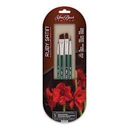 Silver Brush Ruby Satin Synthetic Brushes - Basics, Set of 4, Short Handle (front of package)