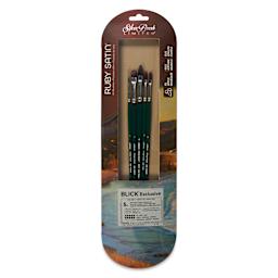 Silver Brush Ruby Satin Synthetic Brushes - BLICK Exclusive, Long Handle, Set of 5, front of pack