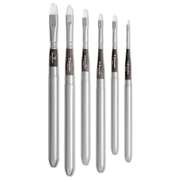 Escoda Perla Toray White Synthetic Travel Bright Brushes laid out