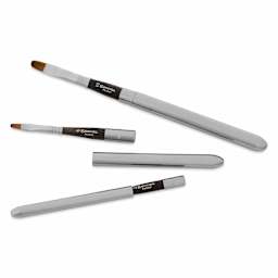 Escoda Prado Tame Synthetic Sable Travel Brushes - Set of 3, Bright, shown at full length, separated, and travel-safe.