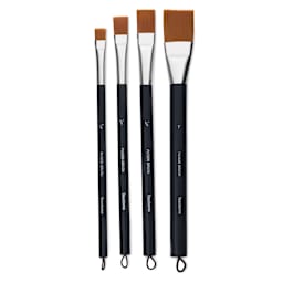 Yasutomo Fusion Synthetic Brushes - Flat, Short Handle, Set of 4, brushes laid out