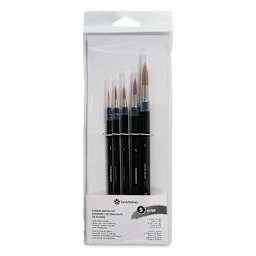 Yasutomo Fusion Synthetic Brushes - Round, Short Handle, Set of 5, front packaging