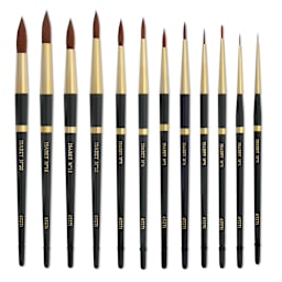 Isabey Isagold Synthetic Brushes, group of Round brushes in various sizes laid out