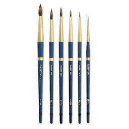 Isabey Isacolor Synthetic Brushes, group of Round brushes laid out