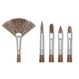 Escoda Versatil Brushes - Closeup of Fan and assorted other style brushes shown