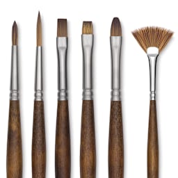 Raphaél Precision Brushes - Closeup of 6 different types of brushes shown 
