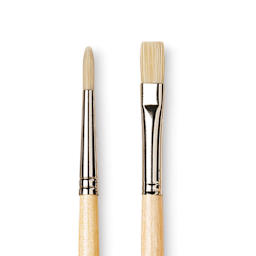 Da Vinci Chuneo Synthetic Hog Bristle Brushes - Closeup of Round and Bright Brushes shown
