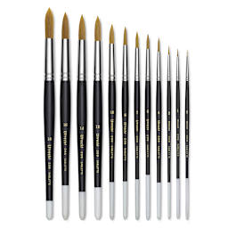 Utrecht Synthetic Sablette Brushes - Several sizes of Round brushes shown upright
