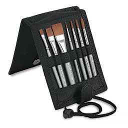 Richeson Plein Air Travel Brushes, Set of 7 shown in Open Storage Pouch