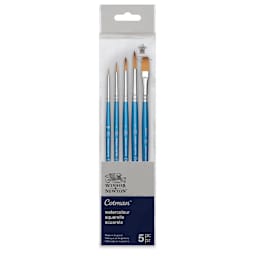 Winsor & Newton Cotman Watercolor Brush Set - Set 4, Set of 5, Short Handle (front of package)