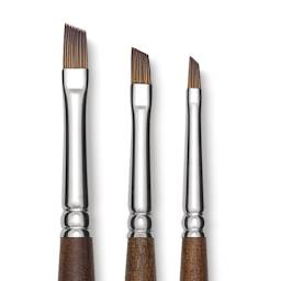 Raphaél Precision Brushes - Closeup of 3 Angular brushes shown 