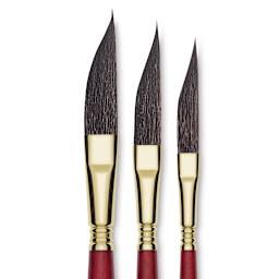 Blick Master Synthetic Squirrel Brushes - Closeup of 3 Dagger brushes
