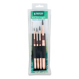 Princeton Neptune Series 4750 Synthetic Squirrel Brushes - Travel Round, Set of 4, View of brushes inside package