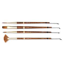 Isabey Vintage Isaqua Synthetic Brushes - 4 Types of brushes shown horizontally
