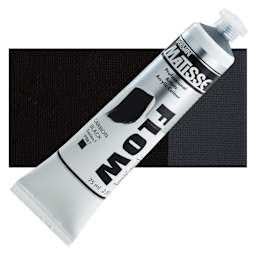 Matisse Flow Acrylic Paint - Carbon Black, 75 ml tube and swatch