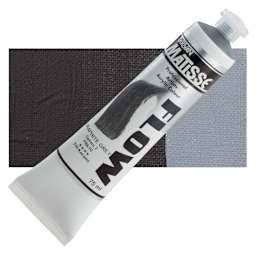 Matisse Flow Acrylic Paint - Graphite Grey, 75 ml tube and swatch