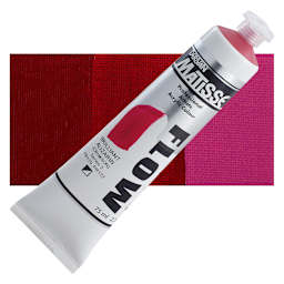 Matisse Flow Acrylic Paint - Brilliant Alizarin, 75 ml tube and swatch