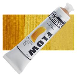 Matisse Flow Acrylic Paint - Transparent Yellow Oxide, 75 ml tube and swatch