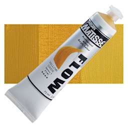 Matisse Flow Acrylic Paint - Yellow Oxide, 75 ml tube and swatch