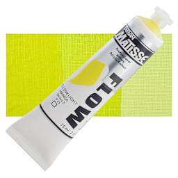 Matisse Flow Acrylic Paint - Yellow Light Hansa, 75 ml tube and swatch
