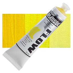 Matisse Flow Acrylic Paint - Aureolin Yellow, 75 ml tube and swatch