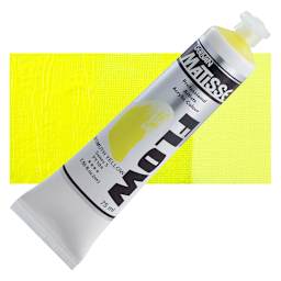 Matisse Flow Acrylic Paint - Bismuth Yellow, 75 ml tube and swatch