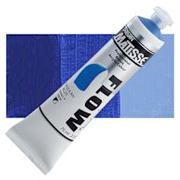 Matisse Flow Acrylic Paint - Cerulean Blue, 75 ml tube and swatch