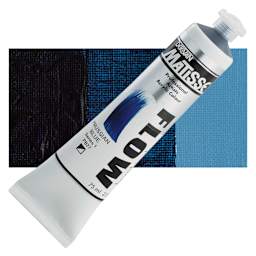 Matisse Flow Acrylic Paint - Prussian Blue, 75 ml tube and swatch