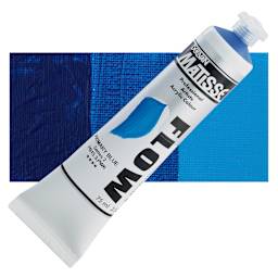 Matisse Flow Acrylic Paint - Primary Blue, 75 ml tube and swatch