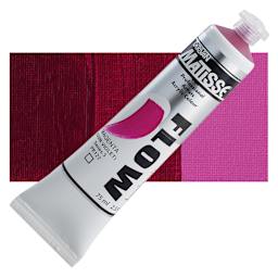 Matisse Flow Acrylic Paint - Magenta Quin Violet, 75 ml tube and swatch