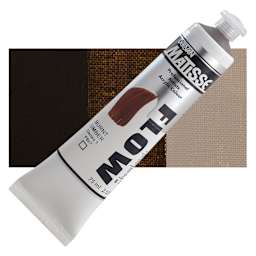 Matisse Flow Acrylic Paint - Burnt Umber, 75 ml tube and swatch