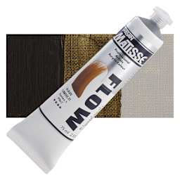 Matisse Flow Acrylic Paint - Raw Umber, 75 ml tube and swatch