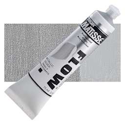 Matisse Flow Acrylic Paint - Metallic Silver, 75 ml tube and swatch