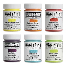 Golden SoFlat Matte Acrylic Paint - Zing, Set of 6, 59 ml, Jar, contents