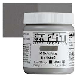 Golden SoFlat Matte Acrylic Paint - N5 Neutral Gray, 118 ml, Jar and swatch
