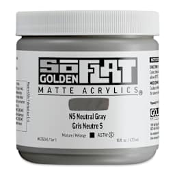 Golden SoFlat Matte Acrylic Paint - N5 Neutral Gray, 473 ml, Jar and swatch