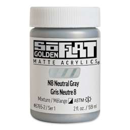 Golden SoFlat Matte Acrylic Paint - N8 Neutral Gray, 59 ml, Jar