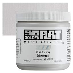 Golden SoFlat Matte Acrylic Paint - N8 Neutral Gray, 473 ml, Jar and swatch
