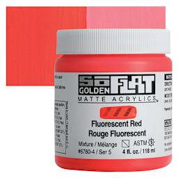 Golden SoFlat Matte Acrylic Paint - Fluorescent Red, 118 ml, Jar and swatch