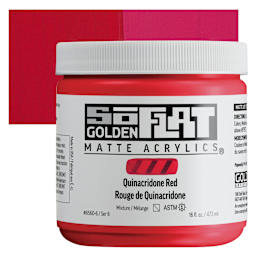 Golden SoFlat Matte Acrylic Paint - Quinacridone Red, 473 ml, Jar and swatch