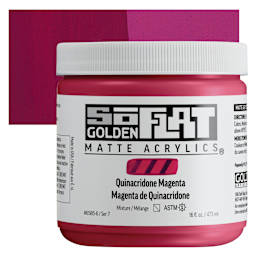 Golden SoFlat Matte Acrylic Paint - Quinacridone Magenta, 473 ml, Jar and swatch
