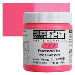 Golden SoFlat Matte Acrylic Paint - Fluorescent Pink, 118 ml, Jar and swatch