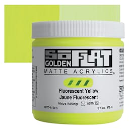 Golden SoFlat Matte Acrylic Paint - Fluorescent Yellow, 473 ml, Jar and swatch