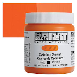 Golden SoFlat Matte Acrylic Paint - Cadmium Orange, 118 ml, Jar and swatch