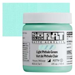 Golden SoFlat Matte Acrylic Paint - Light Phthalo Green, 118 ml, Jar and swatch