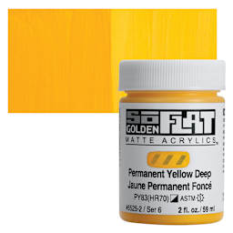 Golden SoFlat Matte Acrylic Paint - Permanent Yellow Deep, 59 ml, Jar and swatch